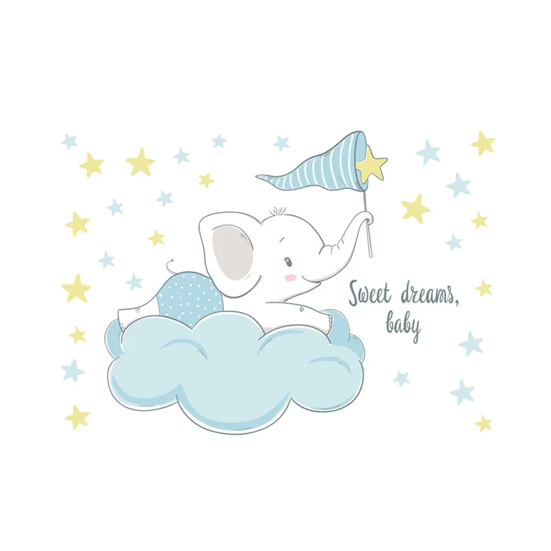 Cartoon-Elefant auf den Wolken Wandaufkleber Kinderzimmerdekoration Tapete Baby-Schlafzimmer-Dekor Selbstklebende niedliche Tier-Aufkleber – Detail 7