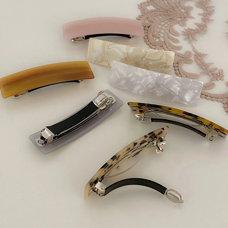 Fashion Geometric Rectangle Hair Clips Acetate Hairpin Leopard Print Floral Barrettes Women Hairgrips Hair Pin  Hair Accessories