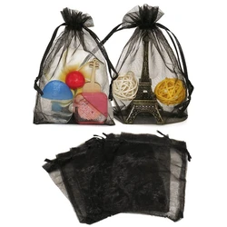 100 pieces 7x9 9x12 10x15 13x18 15x20CM black organza bag pullable jewelry packaging bag wedding party gift bag