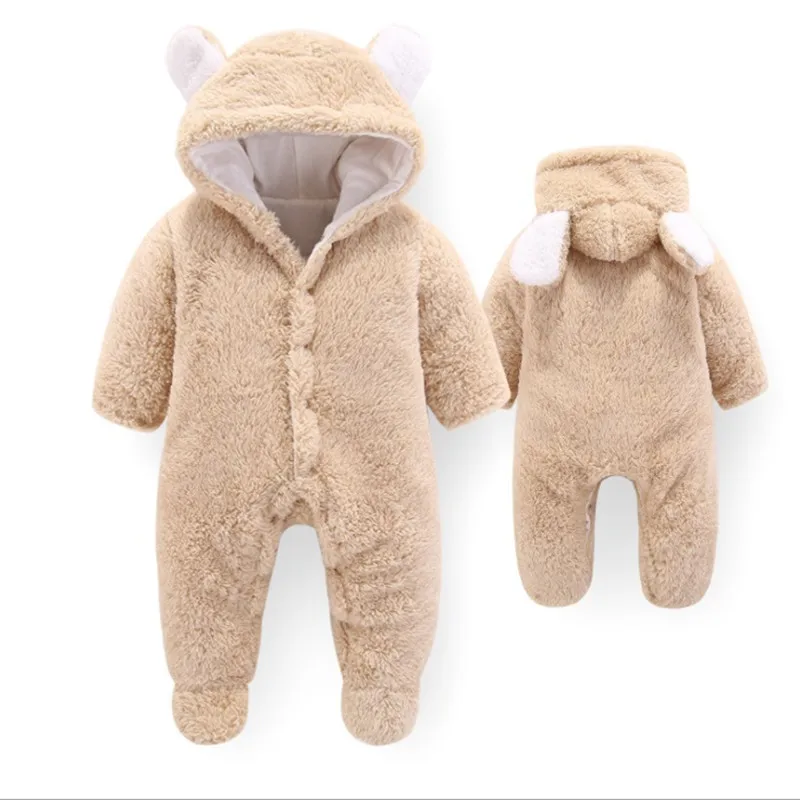 Newborn baby romper 2021 winter baby clothes coral fleece +Plus velvet thickening romper warm  animal jumpsuit 0-12 months