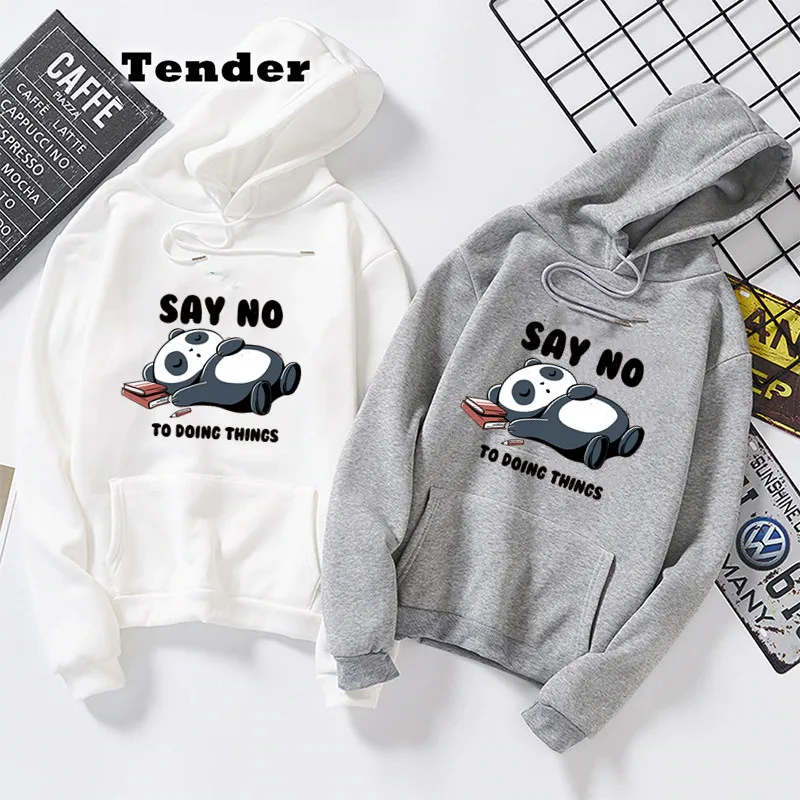 

Hoody Sleeping Panda Says No Printing New Womens Hoodie Aesthetic Warm Female Hoodies Streetwear Fashion Sweatshirts For Women