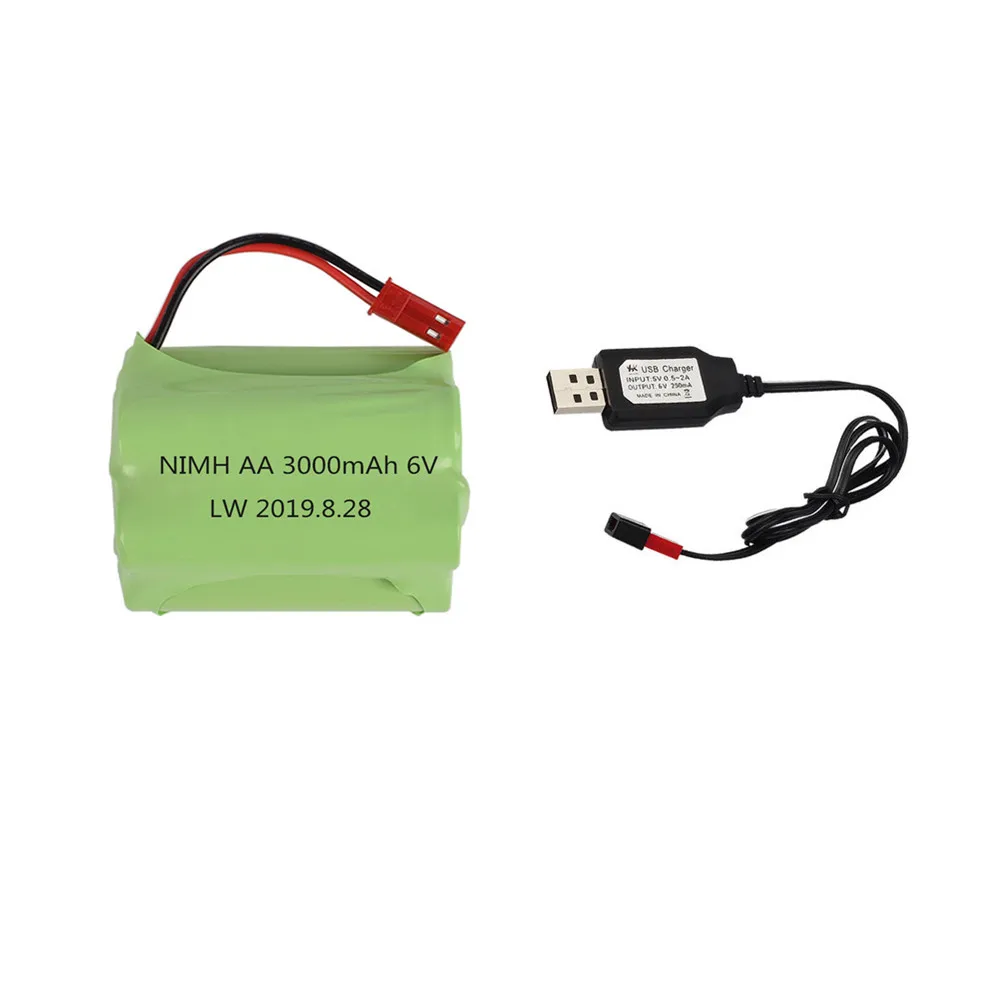 Batterie Nilaissée avec chargeur USB, 6V, 3000mAh, AA, 2400mAh, Jouets RC, Voitures, Bateau, Réservoirs, Robots, Pistolet, Prise JST