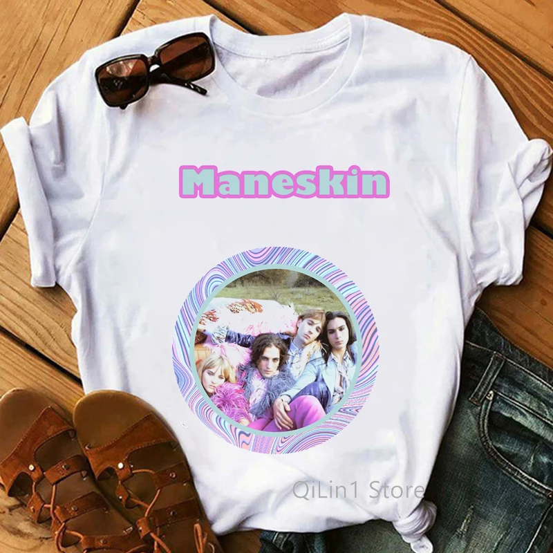 MåNeskin Funny T-Shirt Women Clothing Maneskin Eurovision Rock And Roll Never Dies Cartoon Print Tshirt Femme T Shirt Female