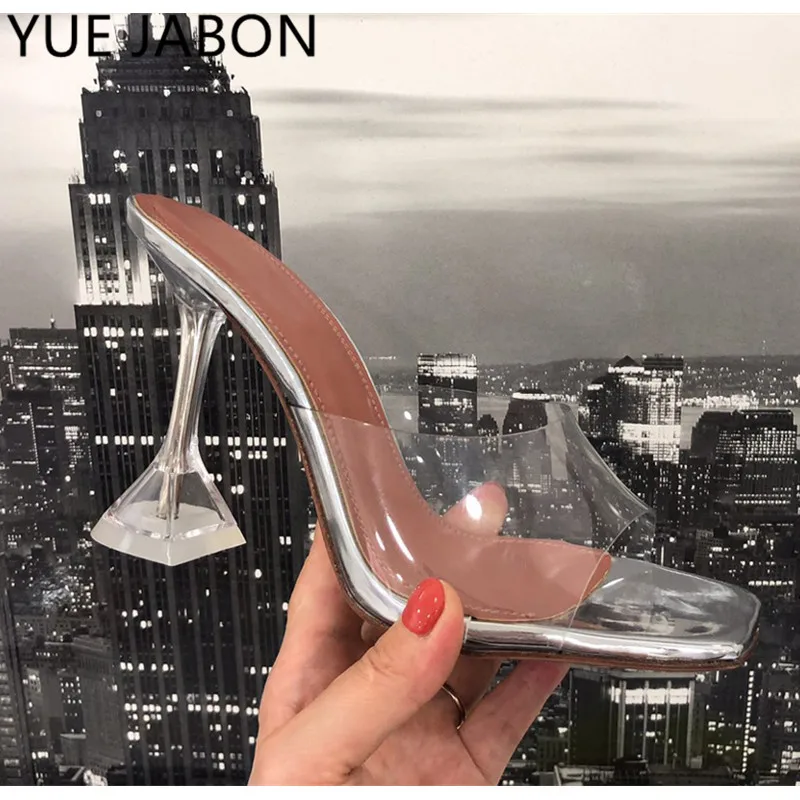 

Новый стиль, прозрачные женские шлепанцы на высоком каблуке из ПВХ, модные женские шлепанцы на высоком каблуке, летние сандалии, обувь