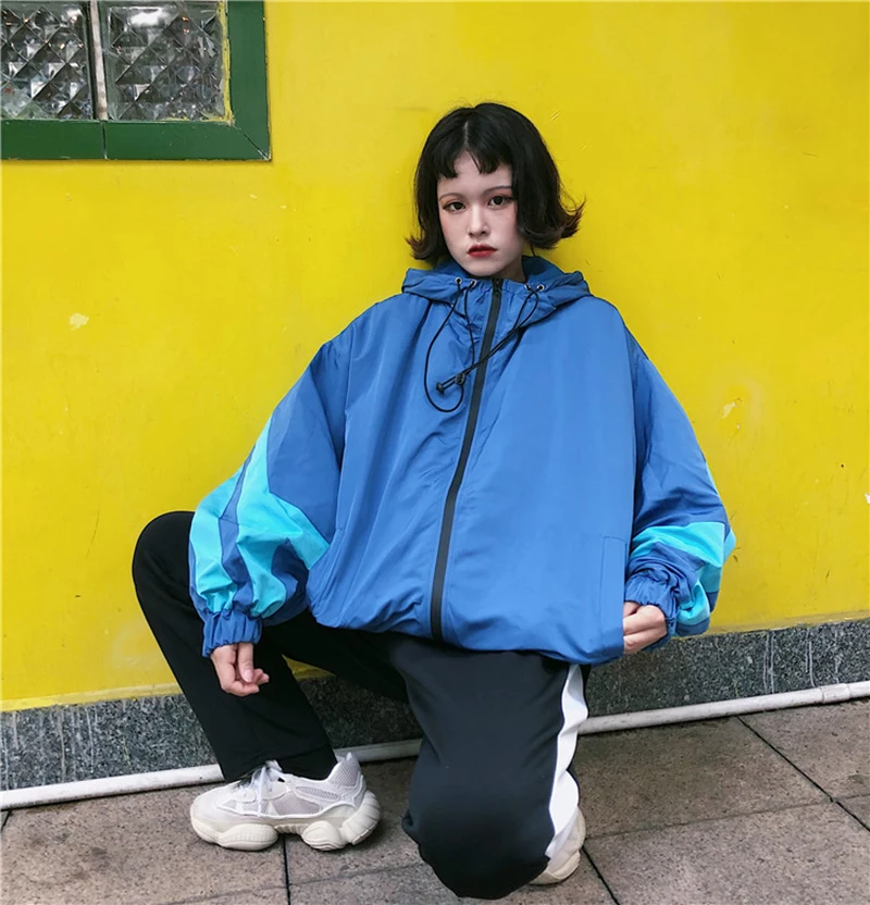 Harajuku Batwing Sleeve Jacket Women Hooded Oversized Boyfriend Streetwear Basic Coat Girl Sport Casual Jackets Thin Windbreaker