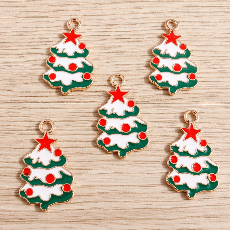 10 Stück Emaille Charms Weihnachten Charms für Schmuckherstellung Tier Hirsch Weihnachtsmann Baum Glocke Charms Anhänger für DIY Halsketten Geschenk – Detail 7