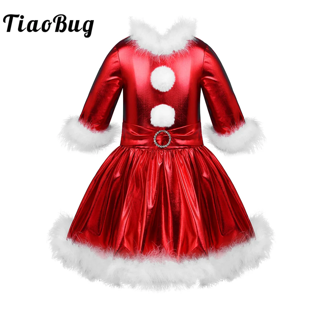 Ragazze Lucido Metallizzato Jazz di Ballo del Costume Di Natale Rave Abiti Body Vestito di Natale Figura Vestito Pattinaggio Su Ghiaccio Dress