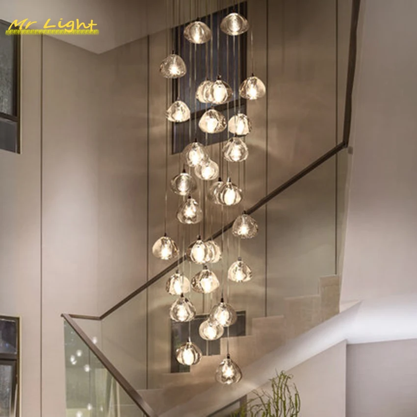 Modern Led Pendant Lights Crystal Pendant Lamp Compound Hall Stairwell Long Living Room Stair Hanging Lamp Lighting Luminaria