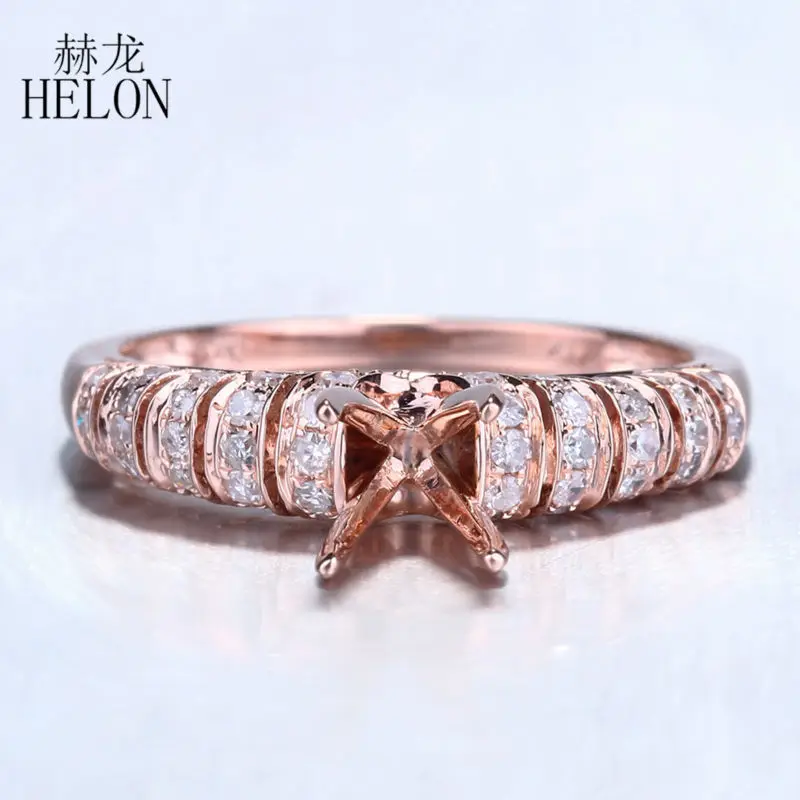 HELON 6.5mm Round Solid 14K Rose Gold 0.35ct Natural Diamonds Semi mount Engagement Ring Women Birthday Anniversarry Best Gift