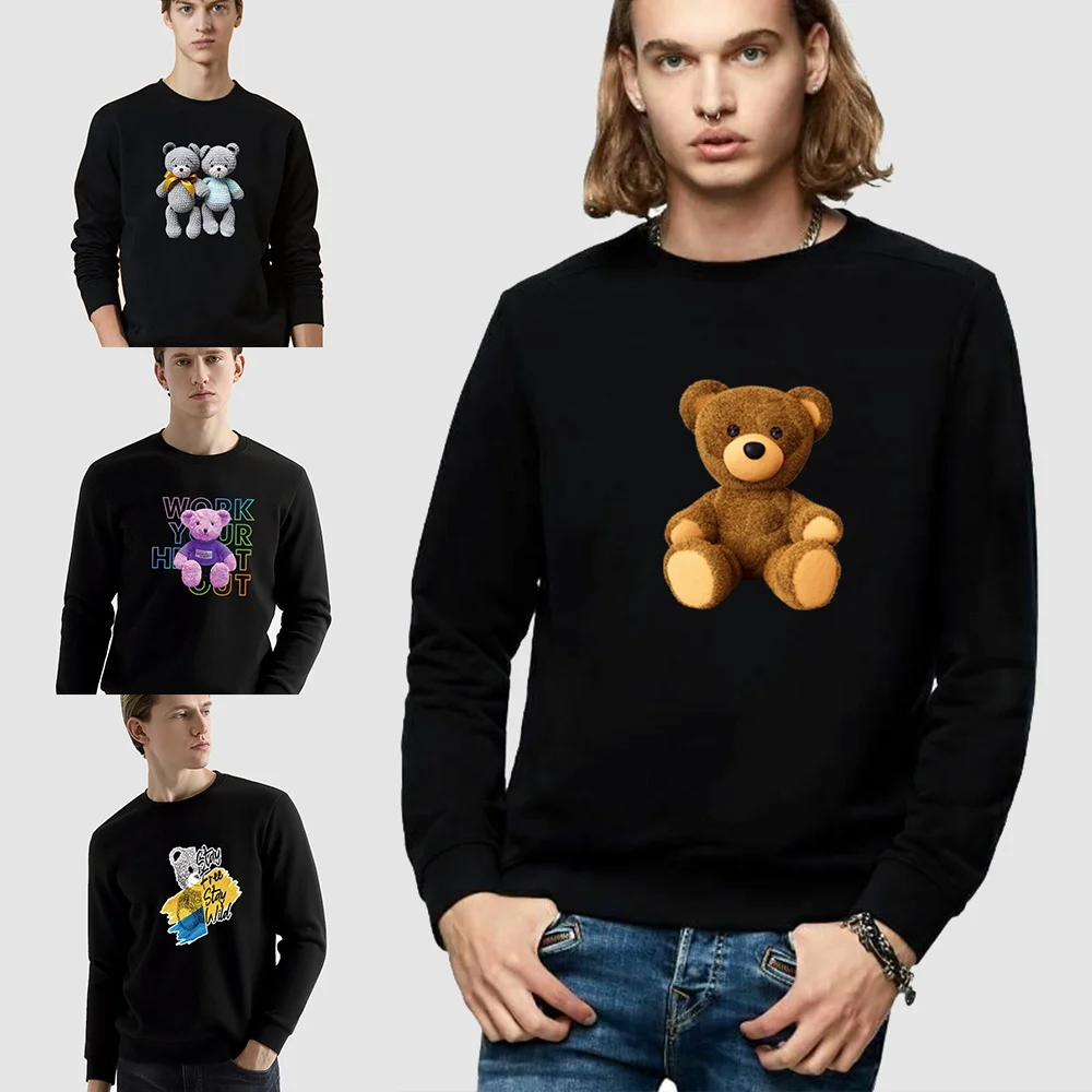 

Men's Youth Clothing Long-sleeved Sweatshirt Casual Pullover Teddy Bear Print Pattern Series O-neck Autumn Warm Fashion Hoodie