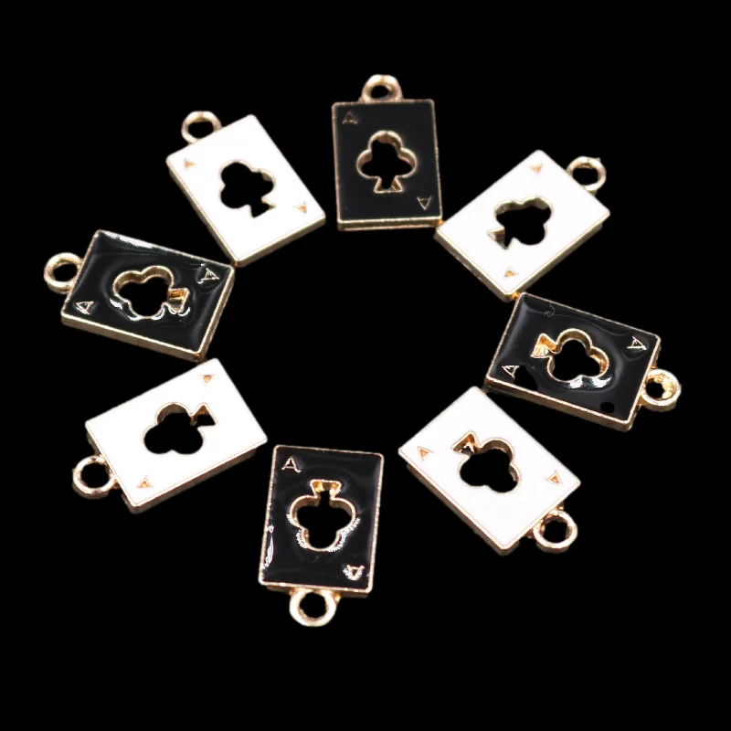20pcs Black/White Handmade Enamel Hollow Playing Card Plum Blossom A Pendant DIY Charm Bracelet Earrings Jewelry Crafts Making
