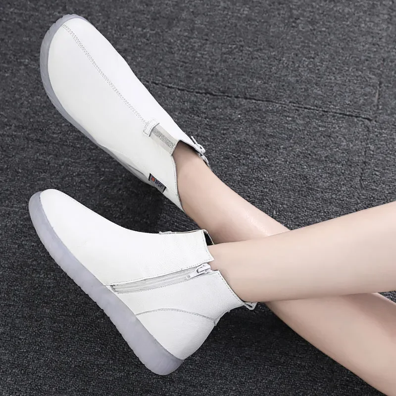 GKTINOO Genuine Leather Ankle Boots Women Comfortable Zip White Booties Woman 2024 Nurse Shoes Warm Fur Lining Platform Boots