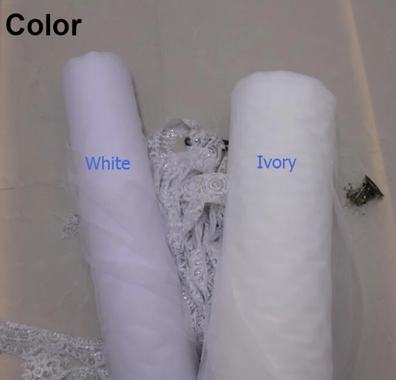 High Quality Lace Long Wedding Veil 4 Meters 2 Layers Bridal Veil with Comb White Ivory  2T 4M Veil Wedding Accessories