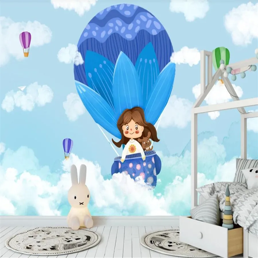 

Milofi custom 3D wallpaper mural hand-painted children's room hot air balloon sky cartoon background wall living room bedroom