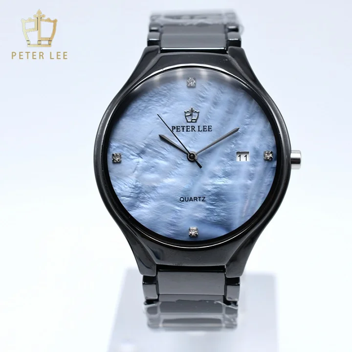 Hot sale Peter Lee Brand Diamond Dial Ceramic Quartz Men Designer Watch Dropshipping Luxury Auto Date Male Wristwatch Gifts