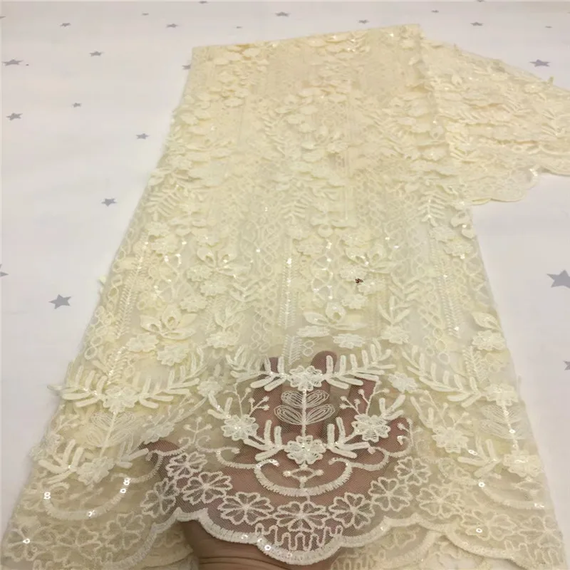 Hot Sale African Milky White Sequins Lace Fabric Soft Warm French Sequins Velvet Voile Lace Fabric For Nigerian Party Wedding