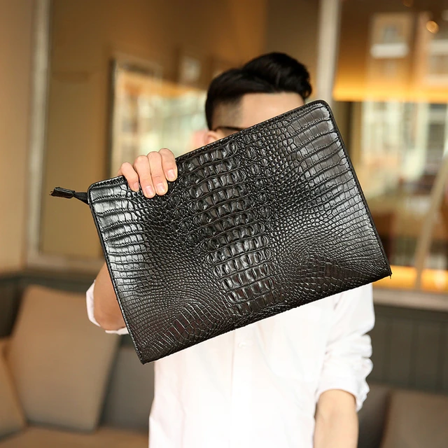 Luxury Crocodile Pattern Men Clutch Bags Brand Designer Business Bag iPad Handbags Fashion Soft Leather Envelope Bag Male Wallet