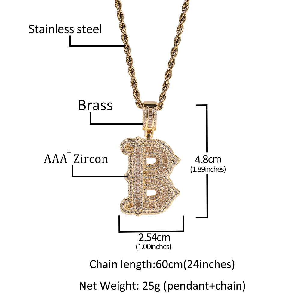 UWIN Personalized Baguettecz Letter Pendant Necklace Micro Paved CZ Name Charms Custom Iced Name Pendant Fashion Hiphop Jewelry