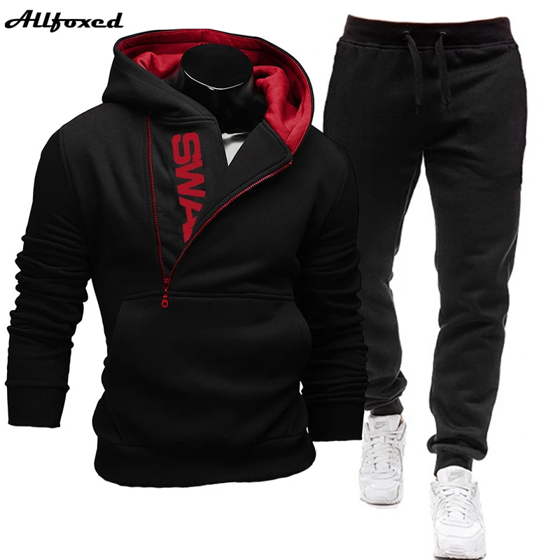 Mens Tracksuits 2 Pieces Set Sweatshirt + Sweatpants Sportswear Zipper Hoodies Casual Male Clothing Large Size 2022 Fashion New