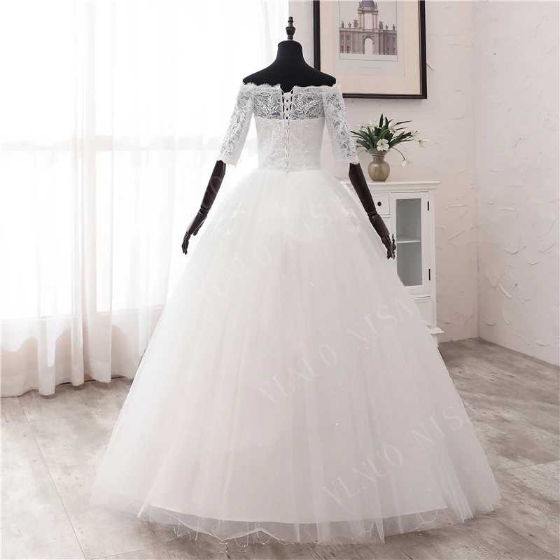 Cheap Luxury Lace off shoulder Wedding Dresses 2020 off white half sleeve Vintage Vestidos Bride Plus Size Ball Gown real photo