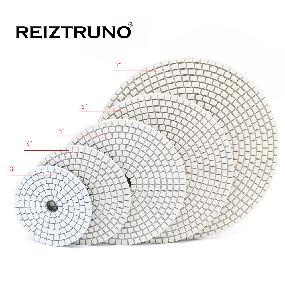 Reiztruno 3 "/4"/5 "/6"/7 "almofadas de moagem de diamante mármore, granito polimento de pedra natural discos abrasivos, sry ou uso úmido, longa vida