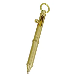 Cool Design Mini Military Ballpoint Pen Pure Brass Hand-made Gun style retractable Ball Pens with Key ring Cute Small Ball Pen