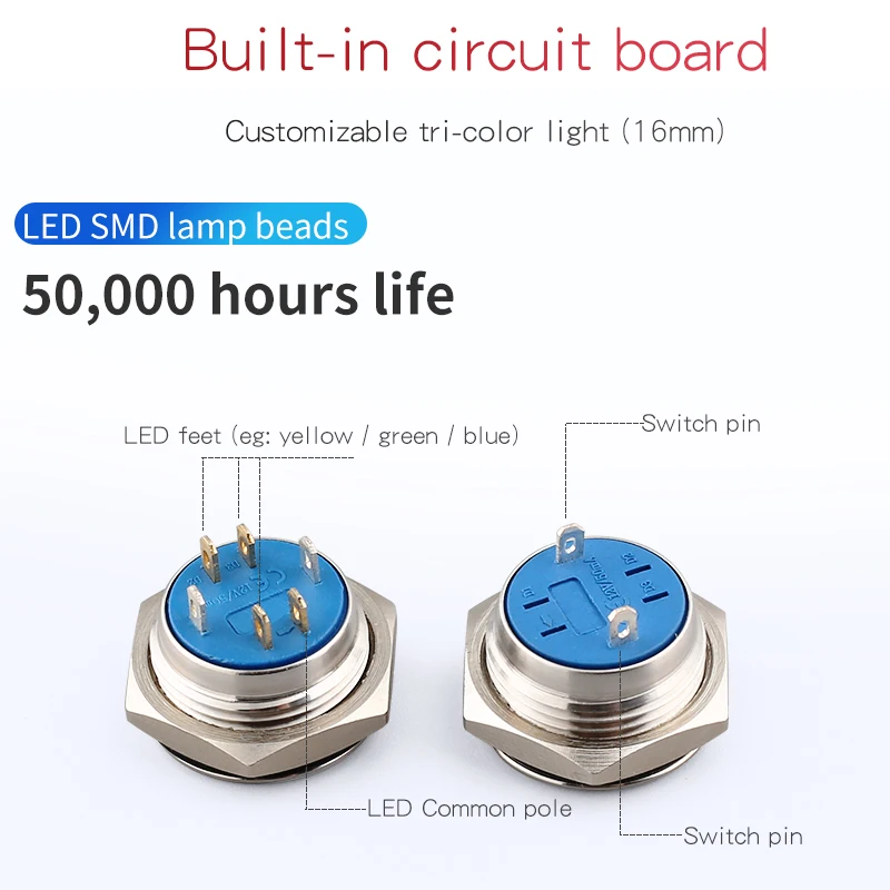 New type 16mm 19mm momentary Mirco travel Metal ip67 one normally open push Button Switch 24V LED Illuminated