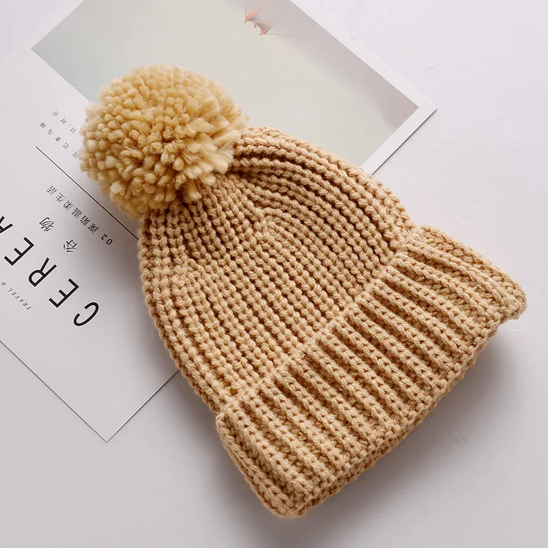 Gorro de punto con pompón para bebé, gorro de punto de ganchillo, Color caramelo, para niño y niña