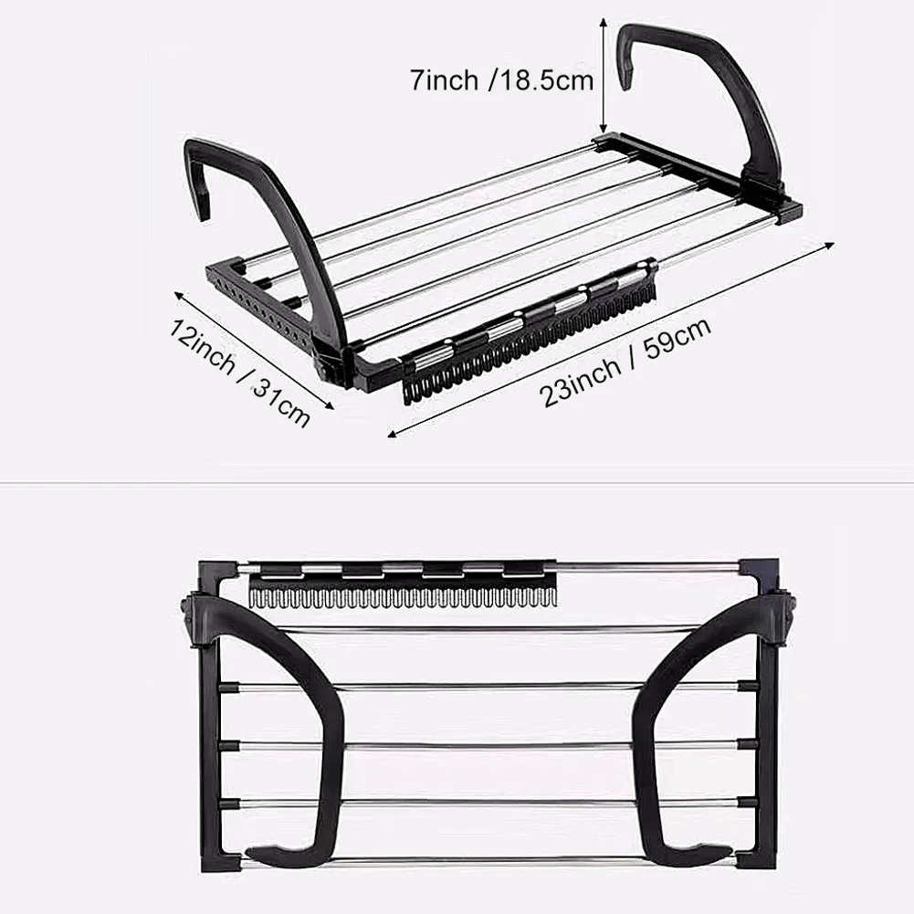 Folding Towel Drying Rack Stainless Steel Clothes Hanging Racks with Clips for Balcony Windowsill NIN668