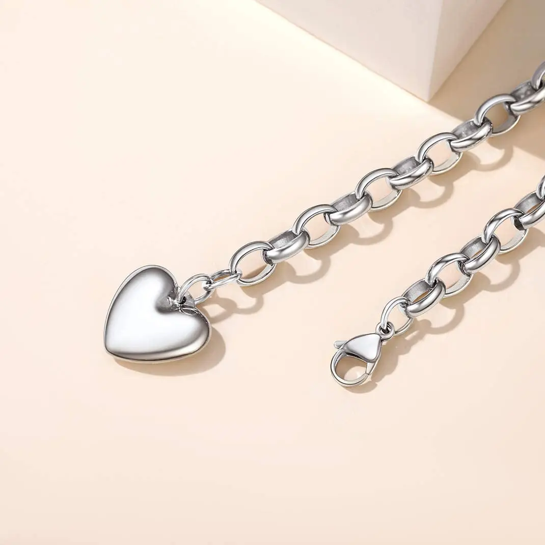 U7 Heart Charm Bracelet Stainless Steel Adjustable Cable Link Chain Bracelets Mother Daughter Jewelry Gift