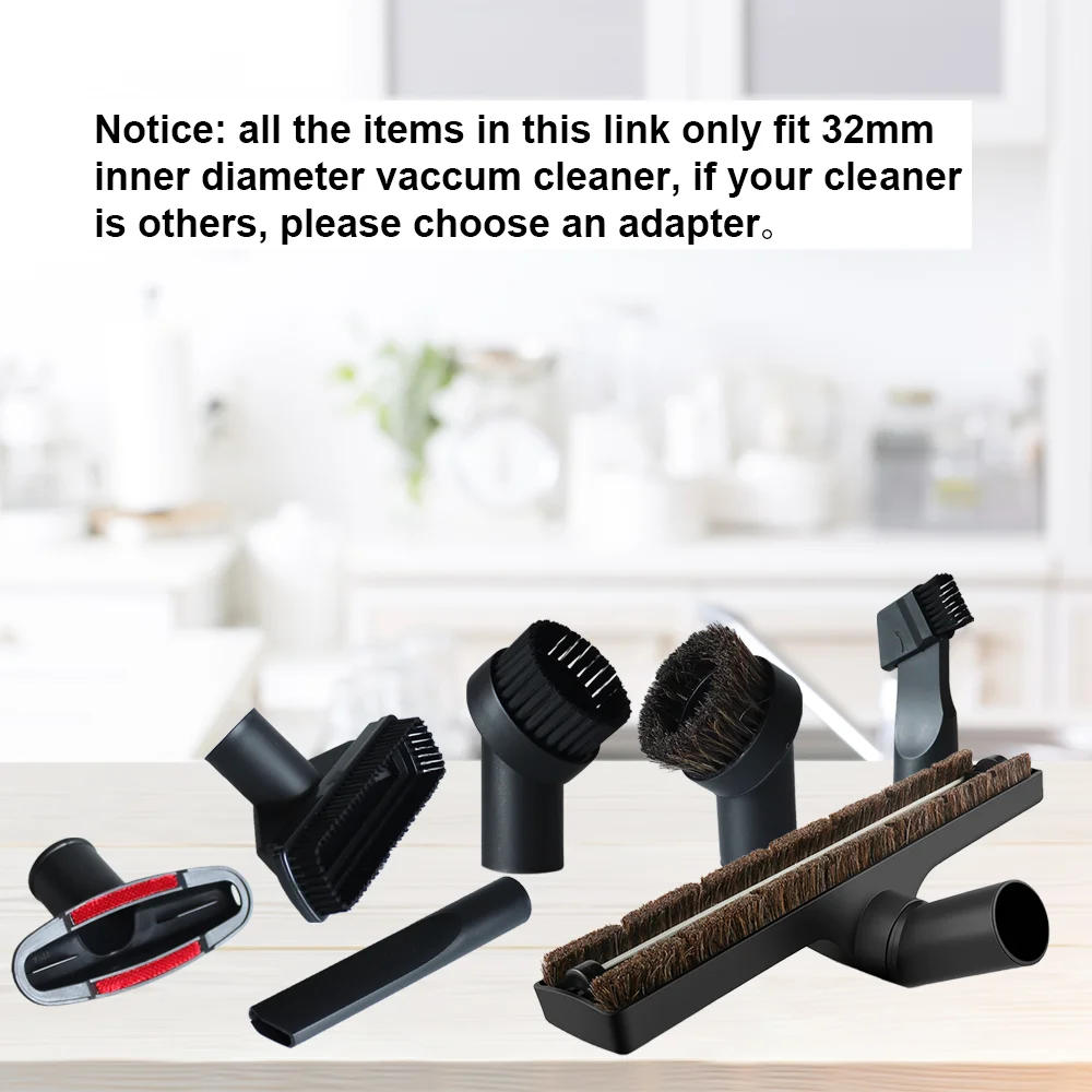 Brush Heads for 32mm Inner Diameter Vacuum Cleaner Accessories Spare Parts 1 1/4inch Nozzle Head Suction Dust Crevice Tools