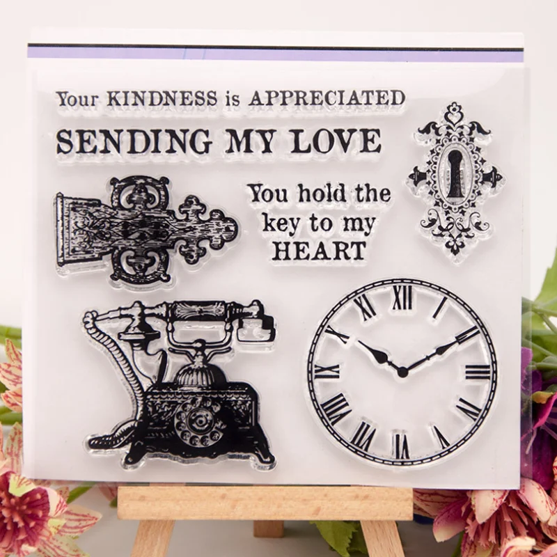 

1pc Clock Phone Transparent Seal Clear Silicone Stamp Cutting DIY Scrapbook Rubber Coloring Embossing Decor Reusable 12*10.5cm