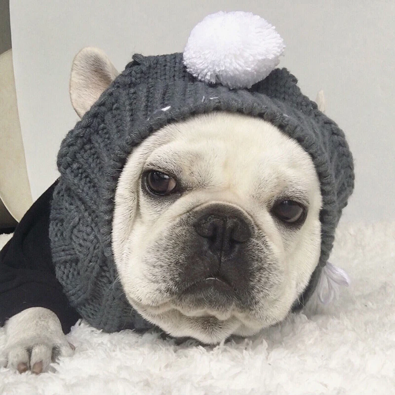 Winter Dog Cap Christmas Pet Hats Small Dogs French Bulldog Dog Accessories Woolen Puppy Hat With Ball Headwear Pet Products