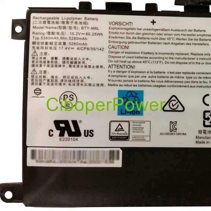 Original qualität BTY-M6L Laptop Batterie Für GS65 8RF 8RE PS42 PS63 MS-16Q3 MS-16Q3 Serie 15,2 V 80.25WH