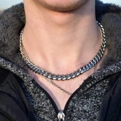 Hip Hop Cuban Link Choker Chain Neck Necklace 35+5cm Silver Color Stainless Steel Big Chunky Thick Chain Necklaces Bijoux Femme