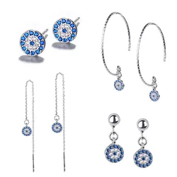 Retro Turkish Devil's Evil Eye Earrings Blue Eye Clear CZ Crystal Stud Earrings for Women Wedding Jewelry Brincos