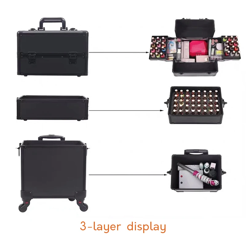 Professional Multilayer freely combined trolley makeup luggage case portable cosmetic suitcase nail tattoo beauty travel toolbox