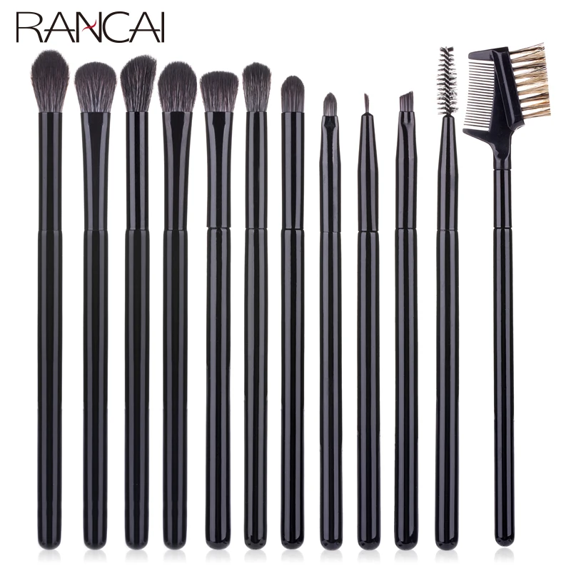 RANCAI-Juego de brochas de maquillaje para sombra de ojos, 12 unidades, base en polvo, colorete, esponja, pincel delineador de ojos, pelo suave, herramientas cosméticas