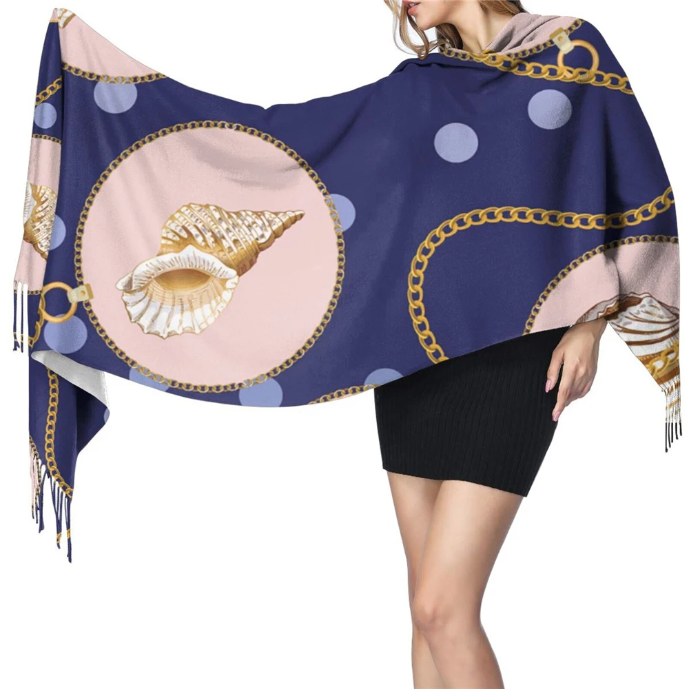 

WHEREISART Blue Shawls And Scarves Women Winter Scarf Feminino Golden Floral Euro Fashion Pashmina Wide Wrap Woven Bandana