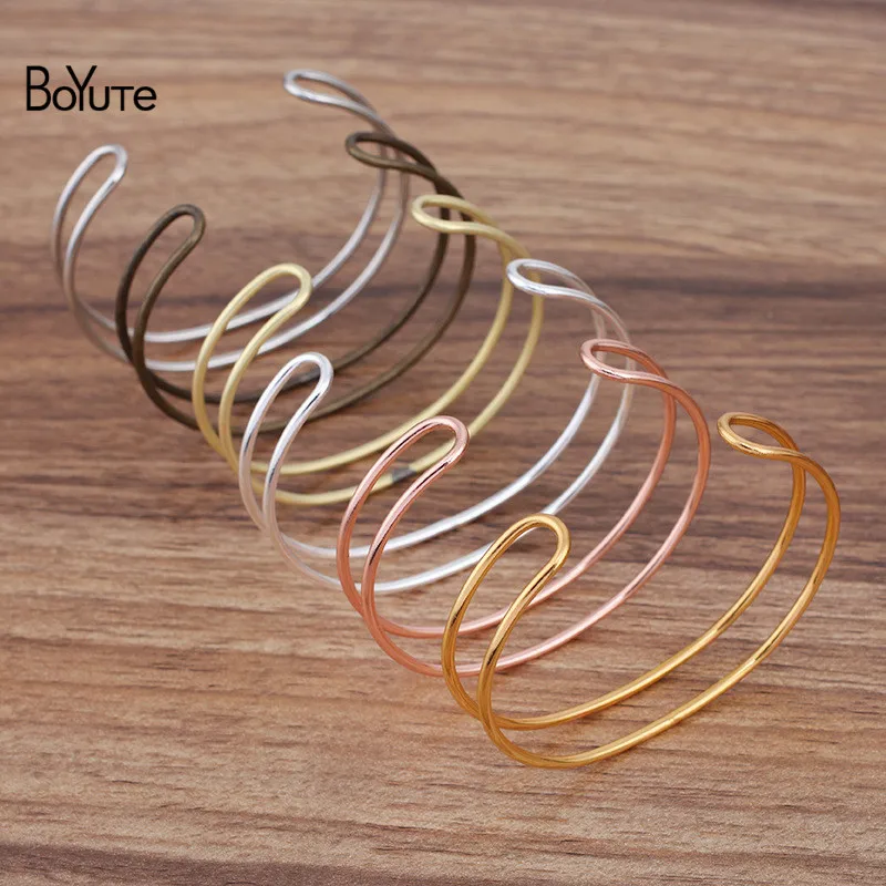 BoYuTe (5 Pieces/L) 65*2MM Metal Brass Simple Two-line Bracelet Base DIY Jewelry Accessories Handmade Materials