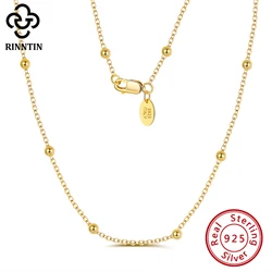 Rinntin 925 Sterling Silver Women Satellite Chain 1.0mm Cable Chain with Ball Beads Necklace for Girls Fashion Jewelry SC43