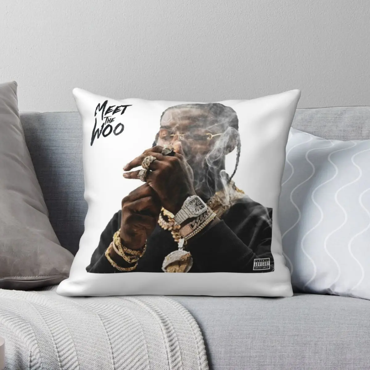 Pop Smoke Meet The Woo Pillowcase Polyester Linen Velvet Printed Zip Decor Pillow Case Home Cushion Case