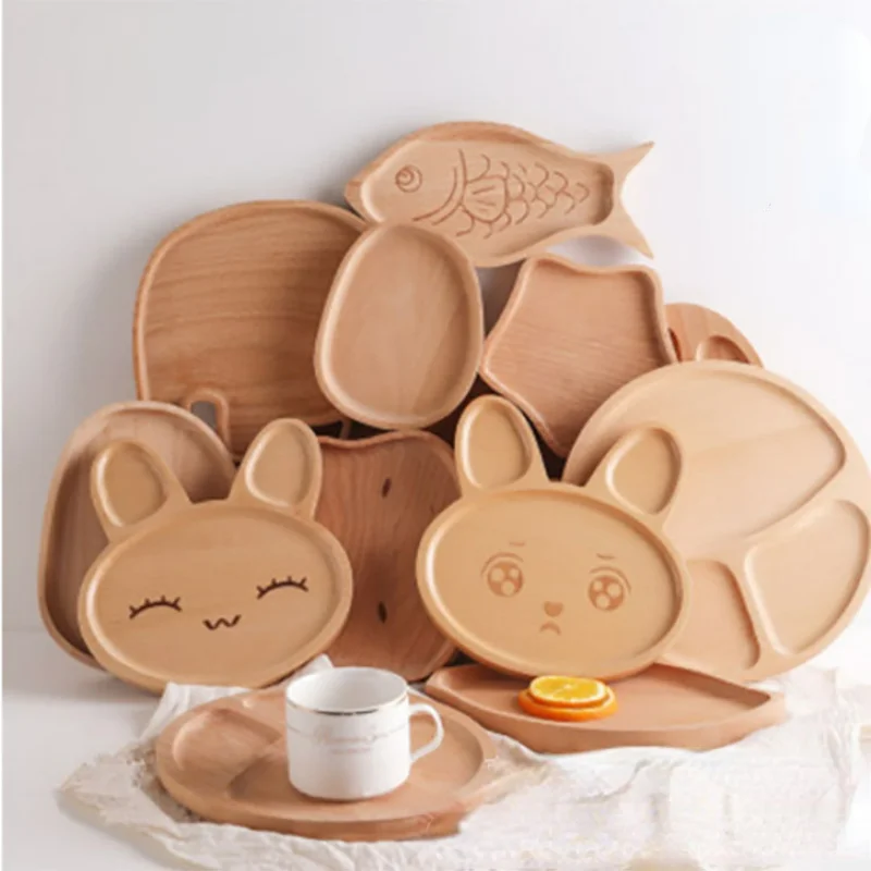 Creative Cartoon Dinner Plate Wooden Food Shooting Props Cheese Bread Snack Fruit Plate Wooden Shooting Props Decoration