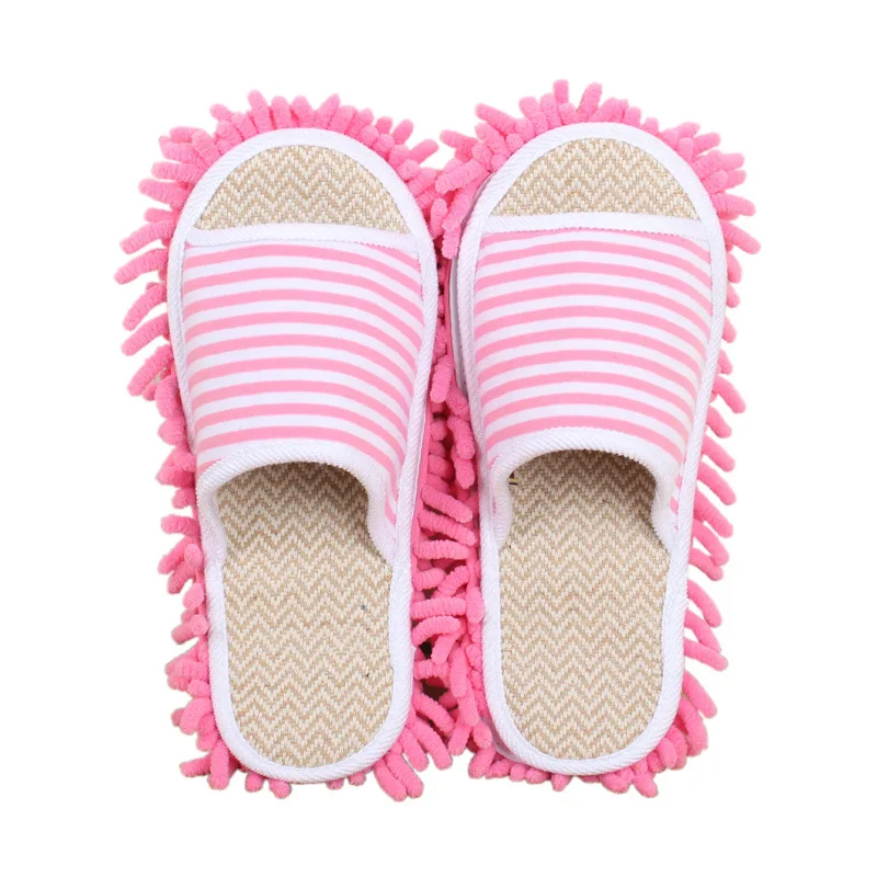 Shoes Household Goods Thickened Rriped Double-layer Removable Washable Chenille Lazy Floor Household Floor Slippers Mop For Wash