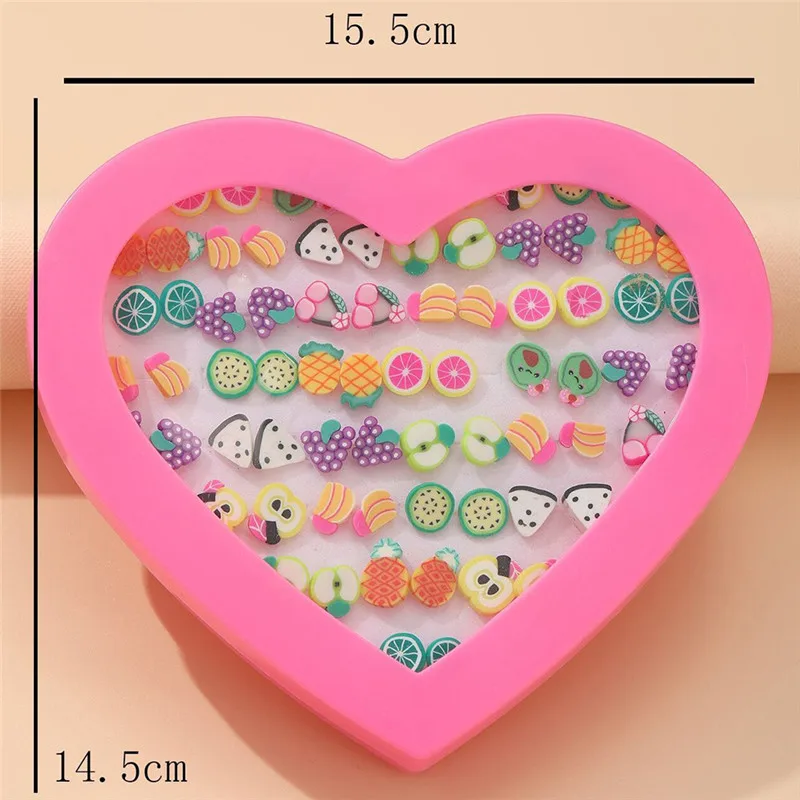 36 Pairs/Set Mix Style Small Stud Earrings Set For Girls Women Cute Heart Child Fruit Flower Clay Earring Fashion Jewelry Gift