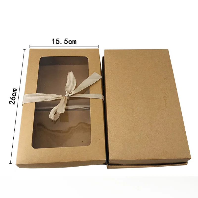 100pcs 26x15.5x5cm Large Kraft paper gift box package with clear pvc window Underwear favors arts&krafts display package box