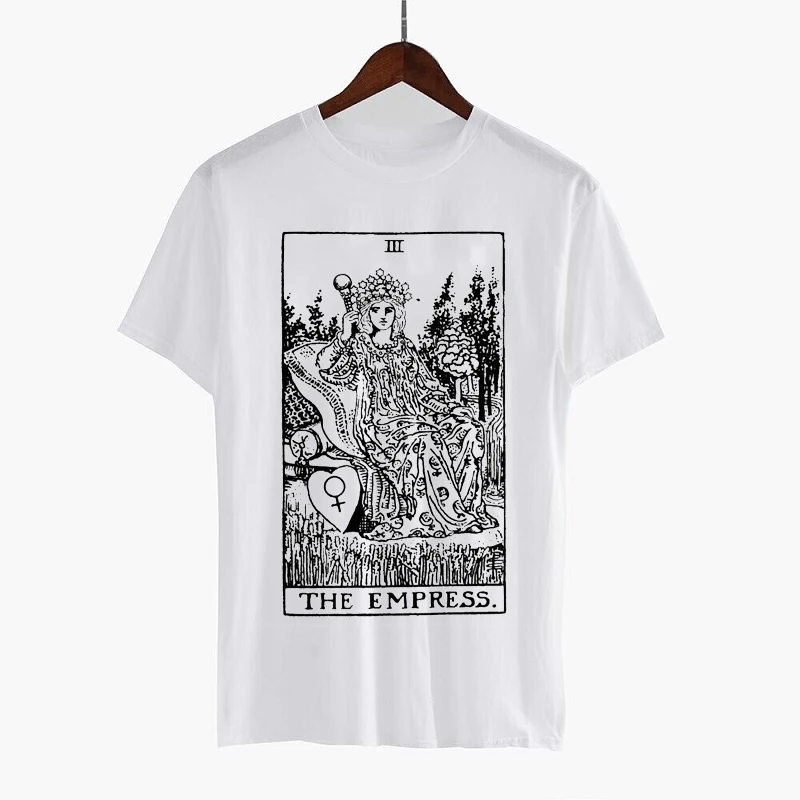 sunfiz YF The Empress Tarot Card T shirt Major Arcana Fortune Telling Occult T Shirt Casual O-neck Casual For Woman Cotton Tee