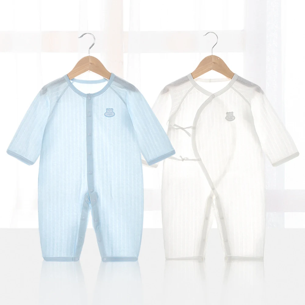 Baby Thin Summer Jumpsuit Clothes Short Sleeve Romper Boy Newborn Solid Girl Sleep Gown Infant Organic Cotton Rompers 