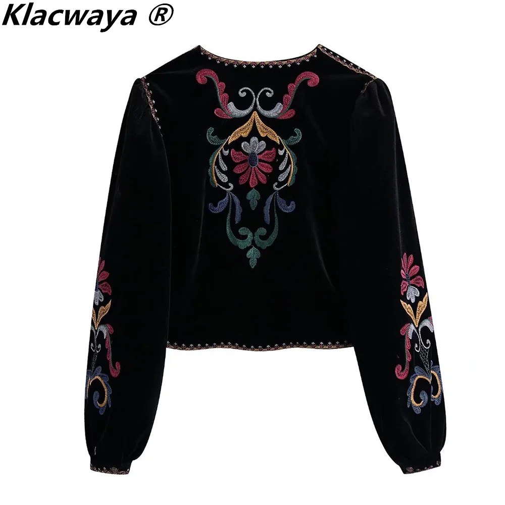 Klacwaya giacca invernale da donna giacche Cardigan ricamate in velluto nero per donna 2021 abbigliamento femminile cappotto giacca camicia Casual