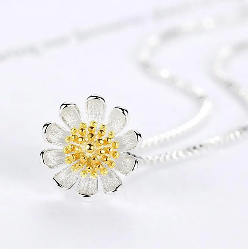 925 Sterling Silver Necklace For Women Daisy Sunflower Pendant Clavicle Necklace collares Summer Jewelry S-N205